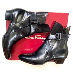 Salvatore Ferragamo Narrow Ankle Strap Black Boots